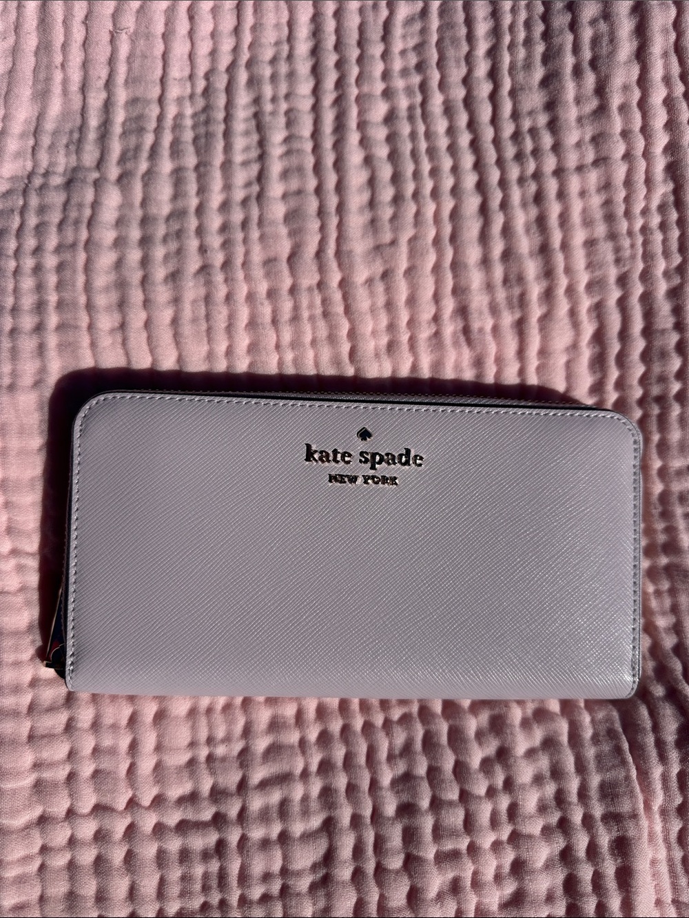 kate spade Light Lilac Zip-Around Saffiano Wallet with Silver Logo